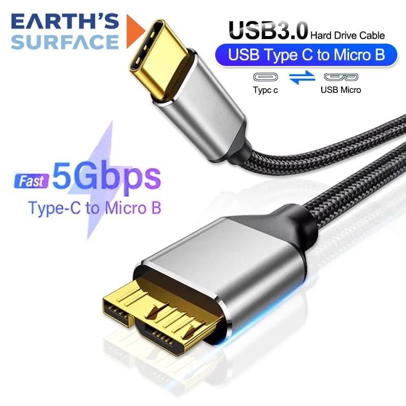 Cavo USB Tipo C a Micro B, Connettore Dati USB 3.0 5Gbps, Adattatore per Disco Rigido, Cavo per MacBook, Laptop, Telefono, Disco Esterno SSD