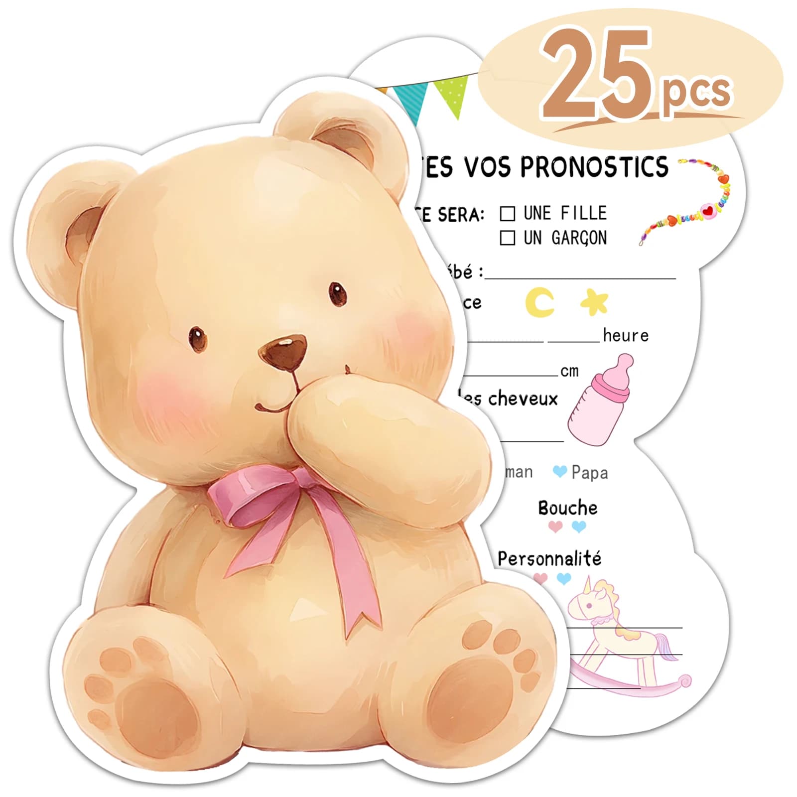 25 pezzi di testo francese orsetto carta di benvenuto per bambini cartone addensato 320g cartone da un metro quadrato gioco di previsione del genere del bambino