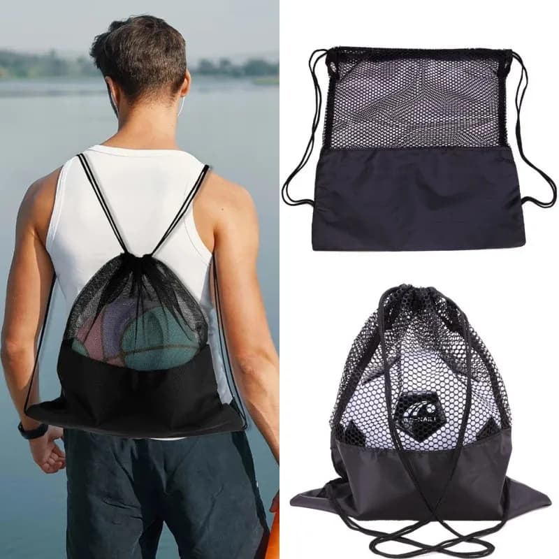 Zaino Leggero Portatile con Coulisse, Borsa a Rete per Calcio, Pallavolo, Basket, Borsa per Escursionismo, Sport, Viaggi, Palestra, Borsa Piccola