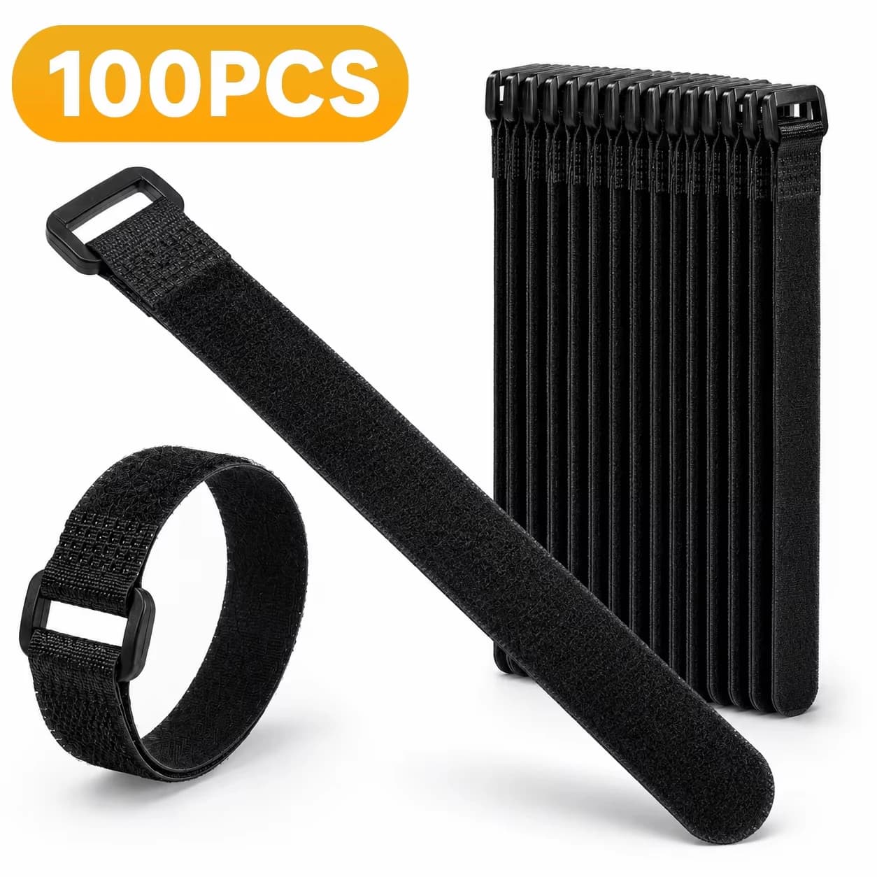 Reusable Nylon Hook Loop Straps Black Adjustable Wire Cinch Ties Multipurpose Cord Belts For Desktop Household Cable Organizer