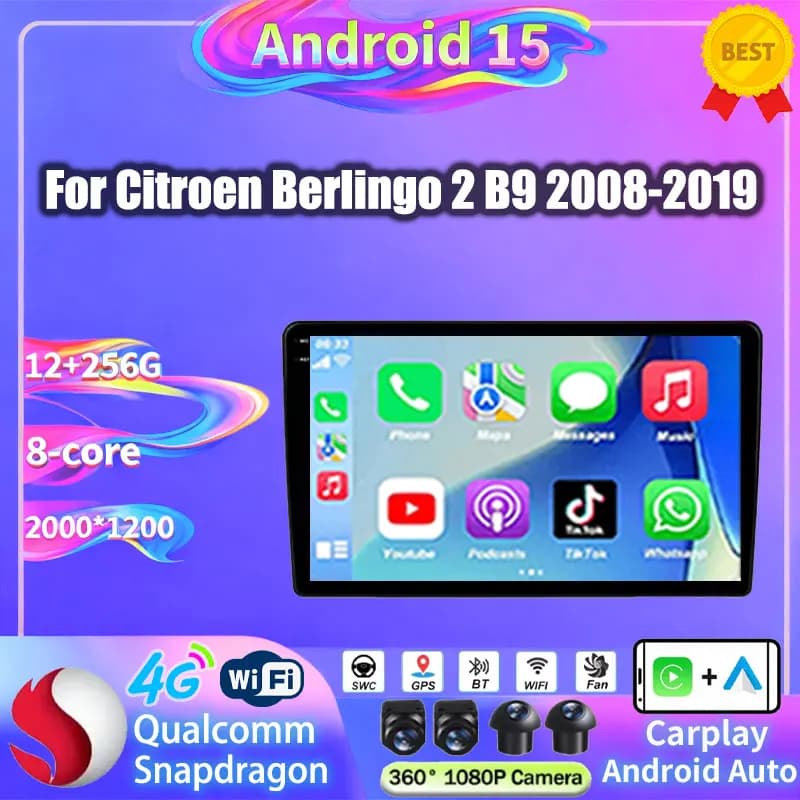 Car Radio Carplay For Citroen Berlingo B9 Peugeot Partner 2008 - 2019 Navigation GPS Android Auto Multimedia Player 4G No 2din