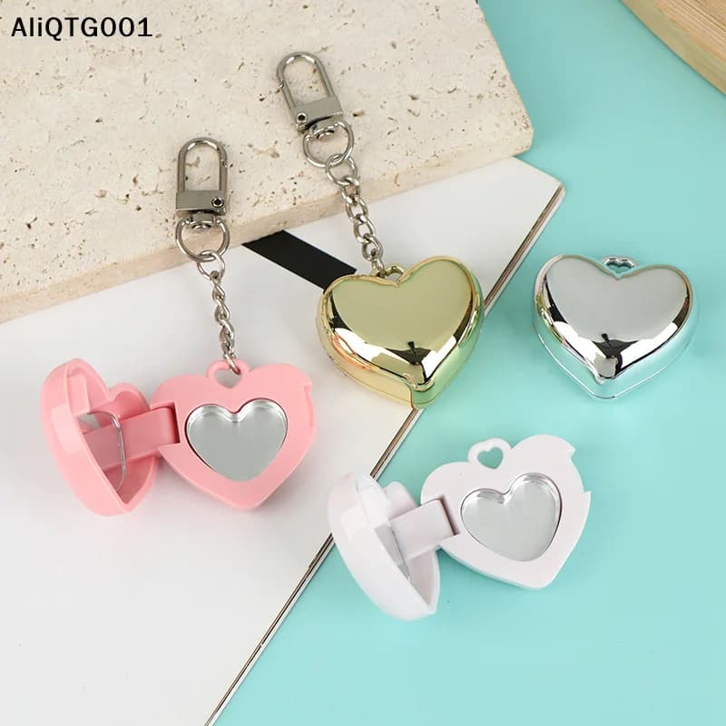 Lipstick case with heart shaped aluminum keychain Mini empty container for powdered light box for shading with mirror 1 piece