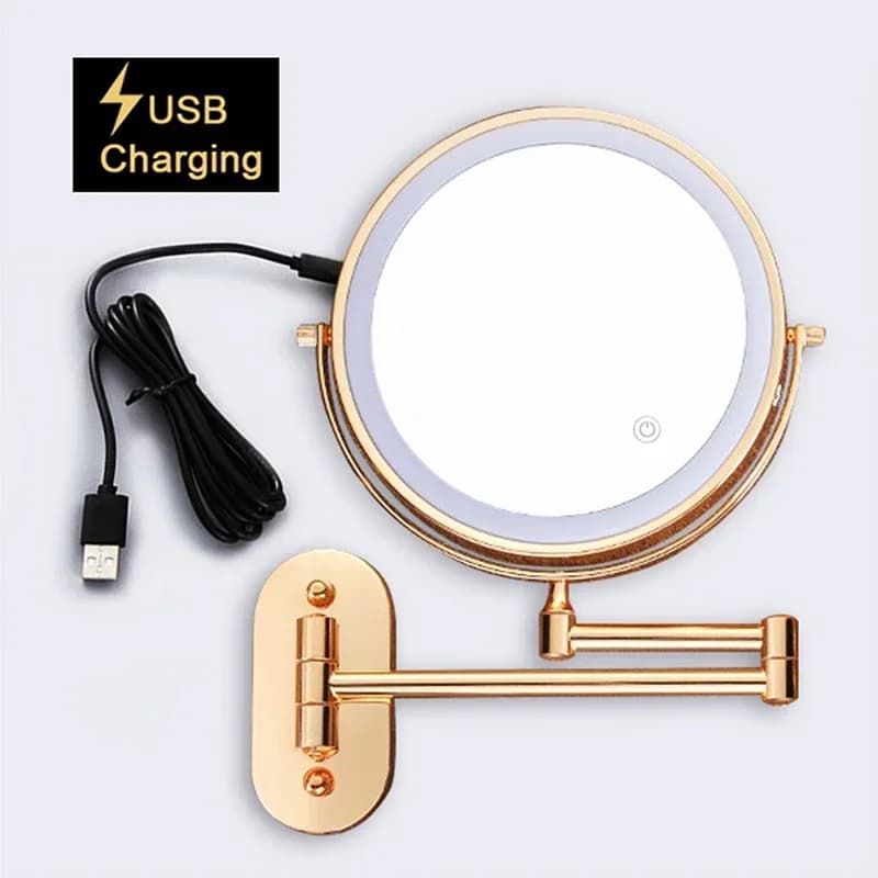 Specchio per il trucco Specchi da bagno intelligenti a LED 3x/5x/7x/10x Ingrandimento Doppio lato Ricarica USB Bagno Specchi cosmetici leggeri a 3 colori