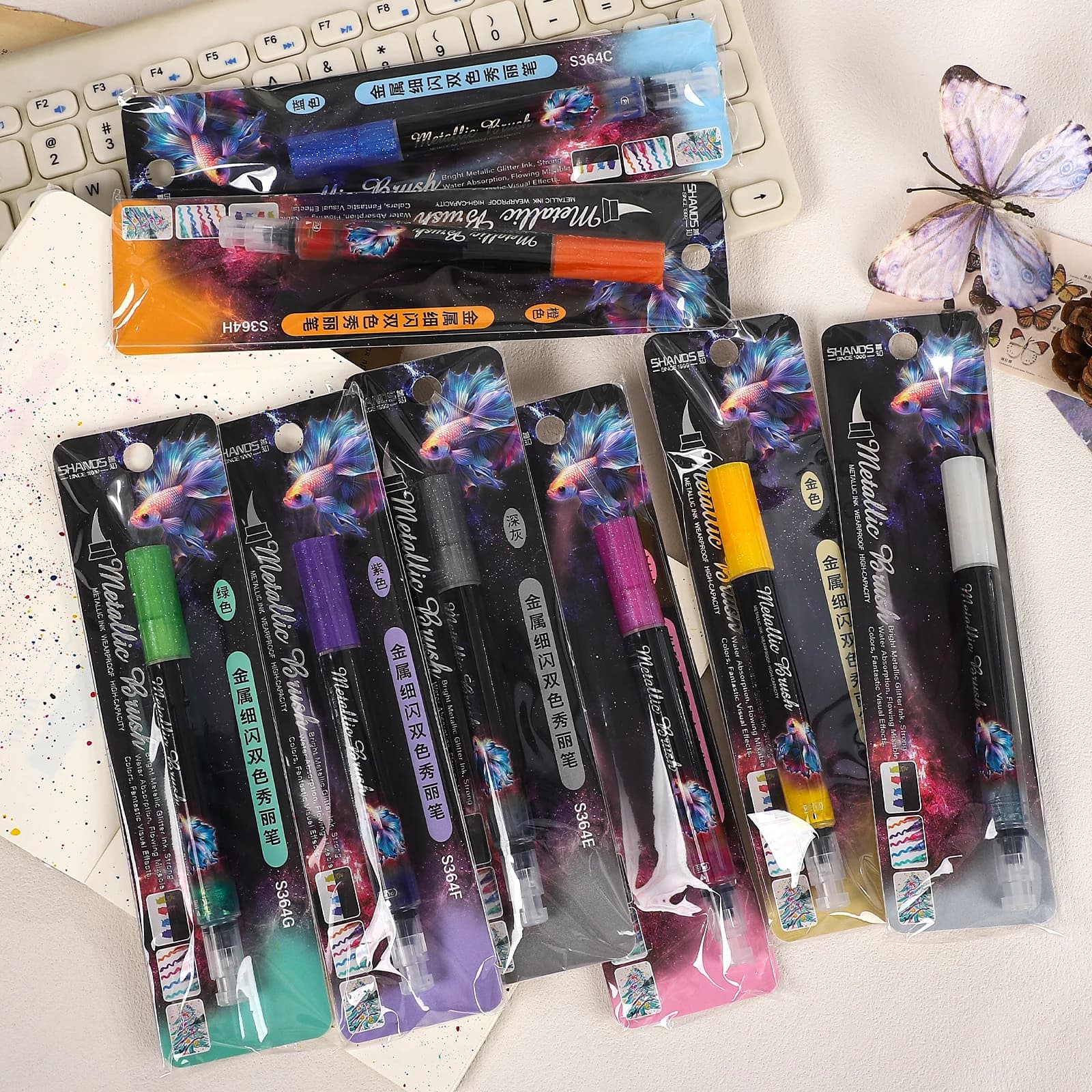 1 pz metallo colorato glitter fini bella penna pittura acquerello pennello morbido creativo fai da te diario studente forniture di cancelleria