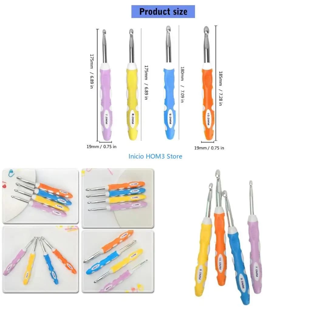 A5YD 4 Pezzi Uncinetto con Manico ergonomico per Maglieria Tessitura Artigianale 7.0mm-10mm Uncinetto ergonomico per Hobbisti
