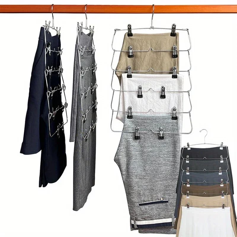 Grucce per gonne a 6 livelli con clip Salvaspazio per pantaloni Abiti multipli in uno con clip Appendiabiti multipli per armadio