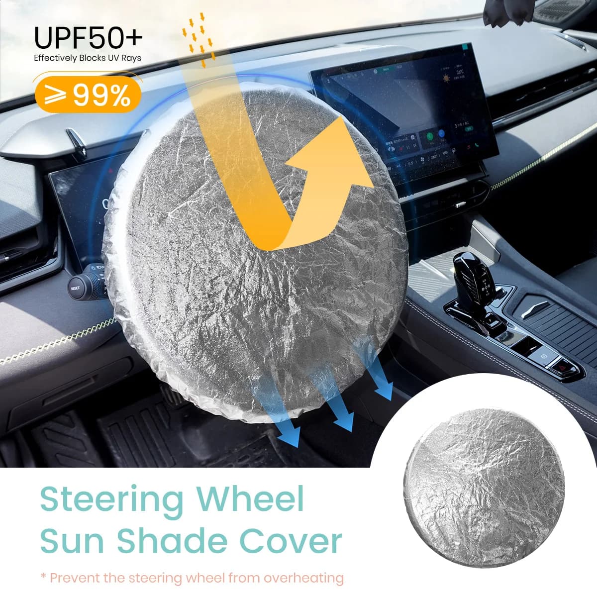 Auto Car Steering Wheel Sunshade Side Window Shade Silver Coated Cloth Steering Wheel Cover Sunscreen Insulation Side Sun Shade