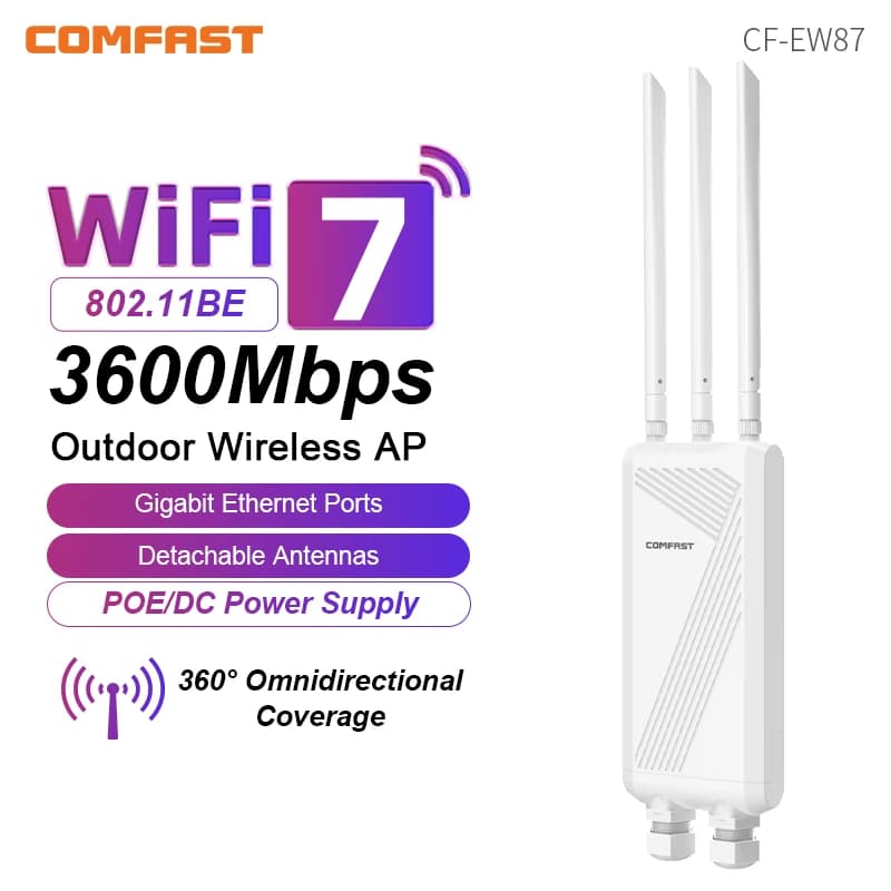 Comfast WiFi7 3600Mbps Outdoor CPE Wireless AP 2.4&5.8GHz WiFi Repeater Router AP Access Point WiFi Antenna Extender POE Adapter