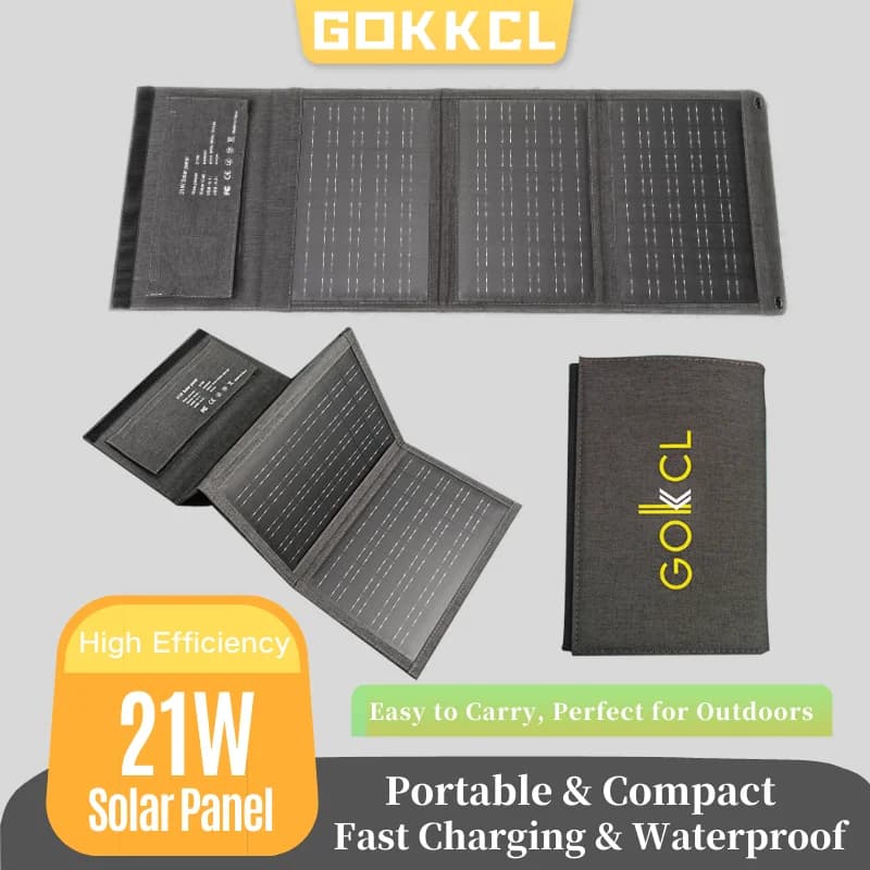 GOKKCL NUOVO Pannello Solare Pieghevole USB QC3.0 5V 21W Caricatore ETFE Portatile per Campeggio e Attività all'Aperto