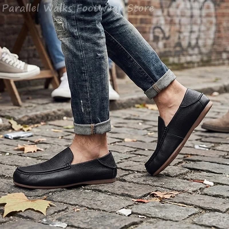 Men Slip On Loafers Soft Leather Walking Shoes Comfortable Driving Moccasins Lightweight Breathable Casual Footwear For Men