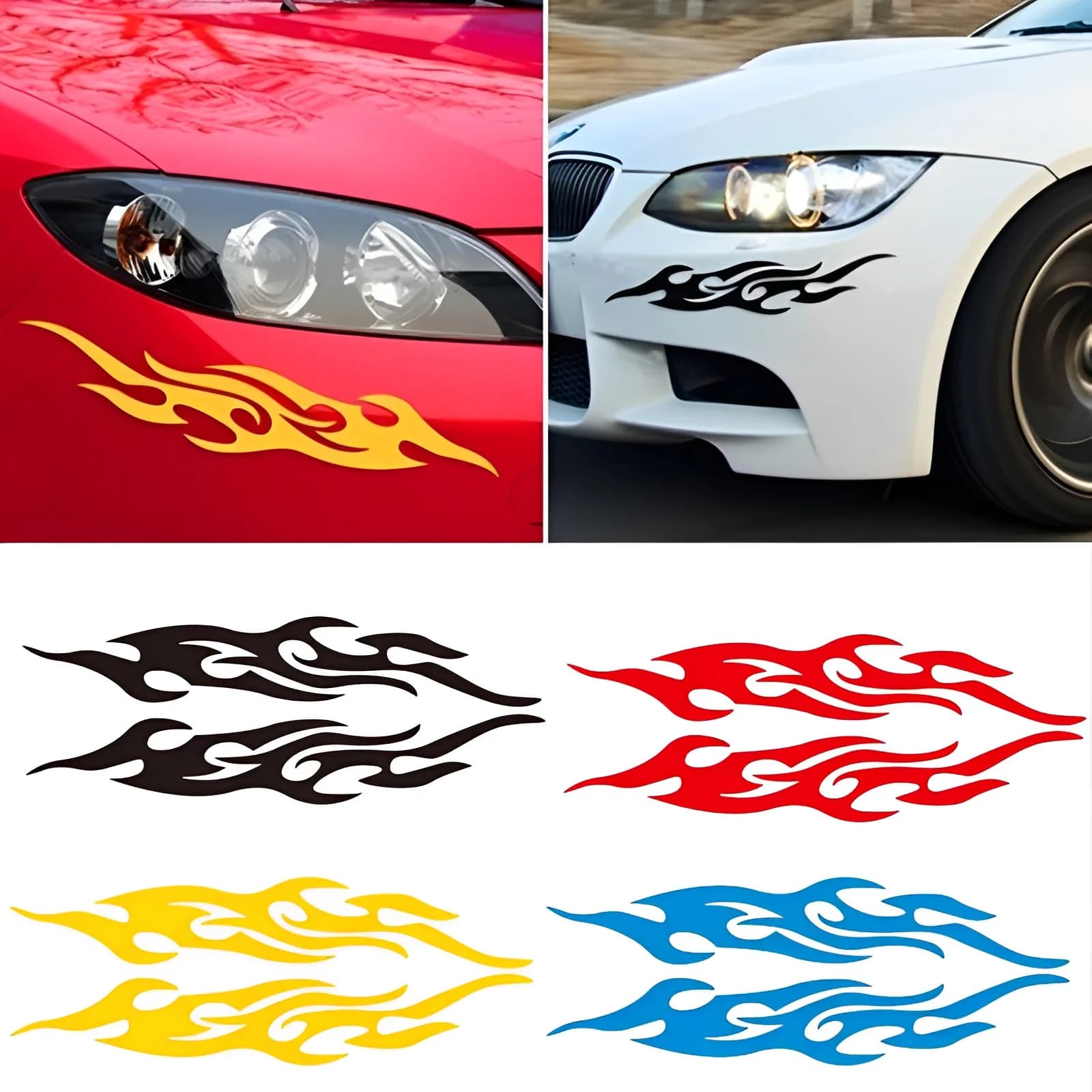 2Pcs Car Stickers Modified Flame Decals Scratches Motorcycle Bumper Hood Rearview Mirror Head Cover Sticker Car Styling Decor