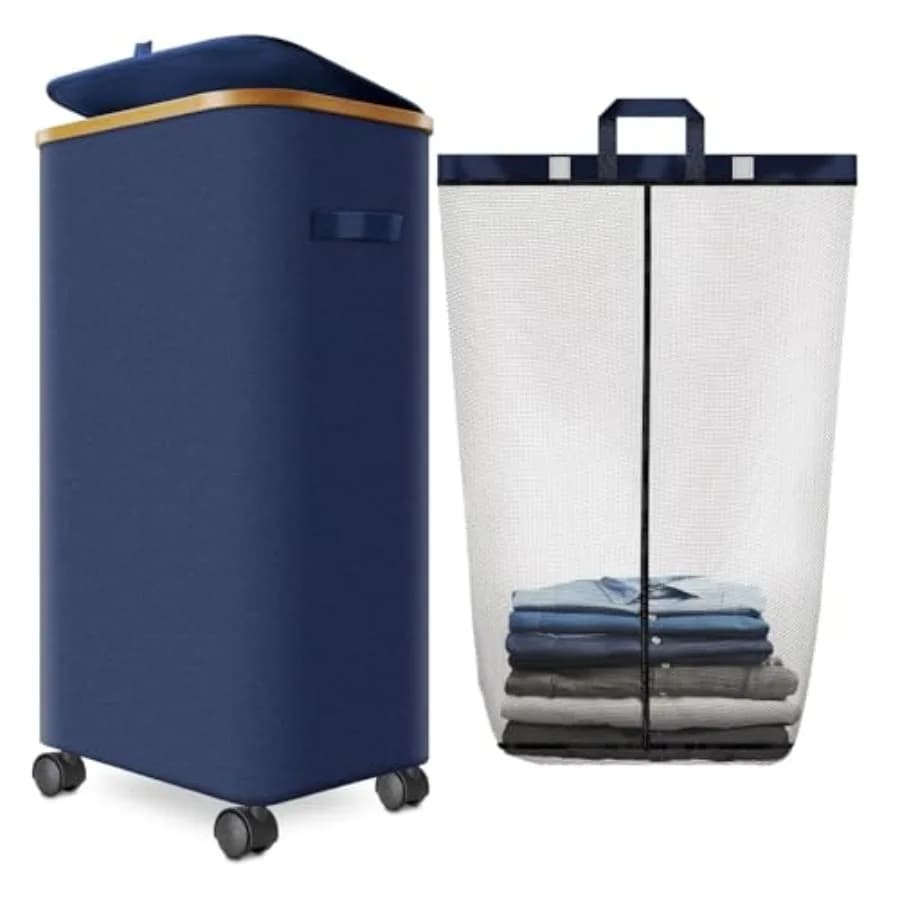 Laundry Hamper with Wheels Large Clothes Hamper with Removable Inner Bag Collapsible Dirty Clothes Basket for Dorm Rolling Dirt