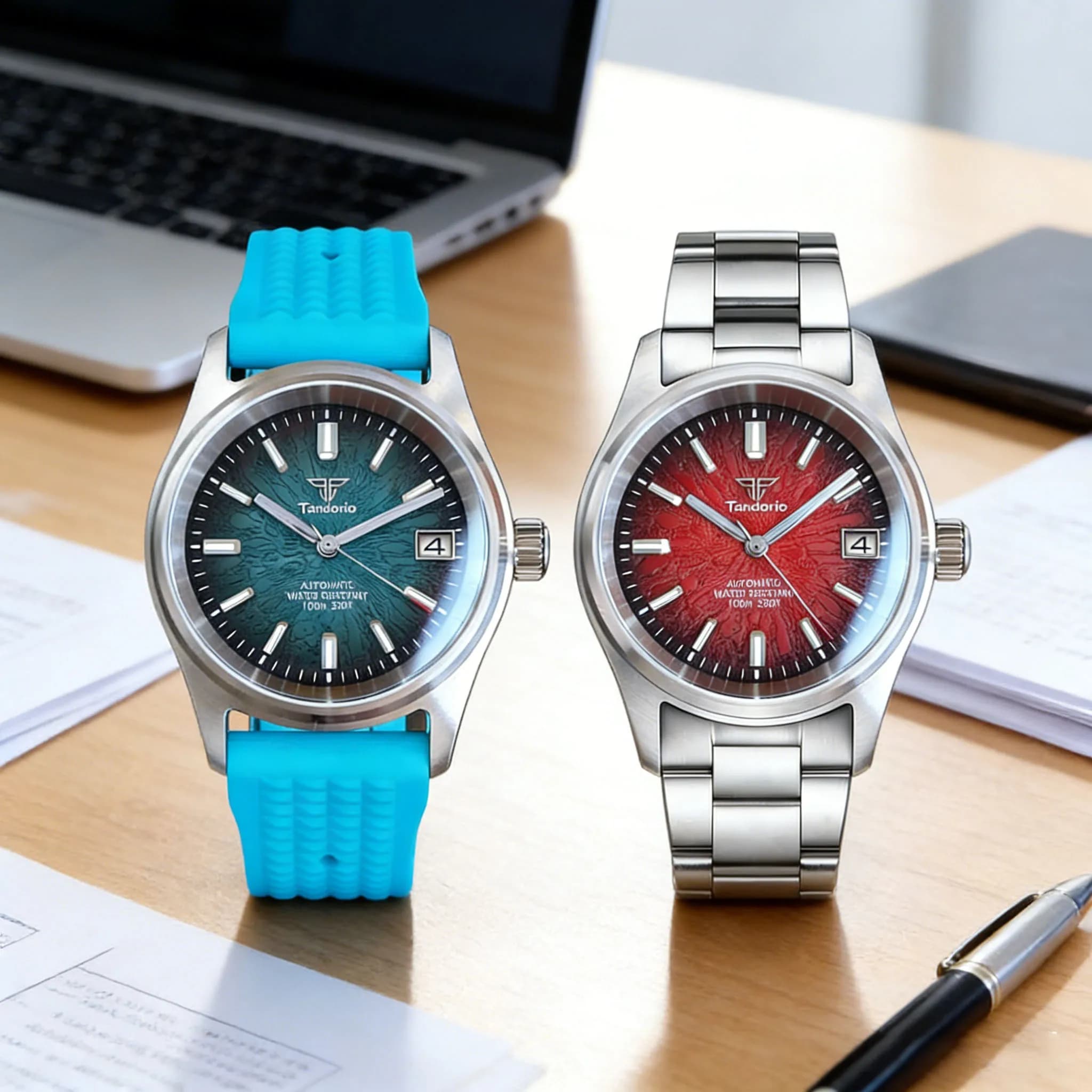 Five Colors 36mm Classic Pilot Sapphire Glass Textured Dial With Date Japan NH35 Automatic Movement Men Watch Rubber/Steel Strap