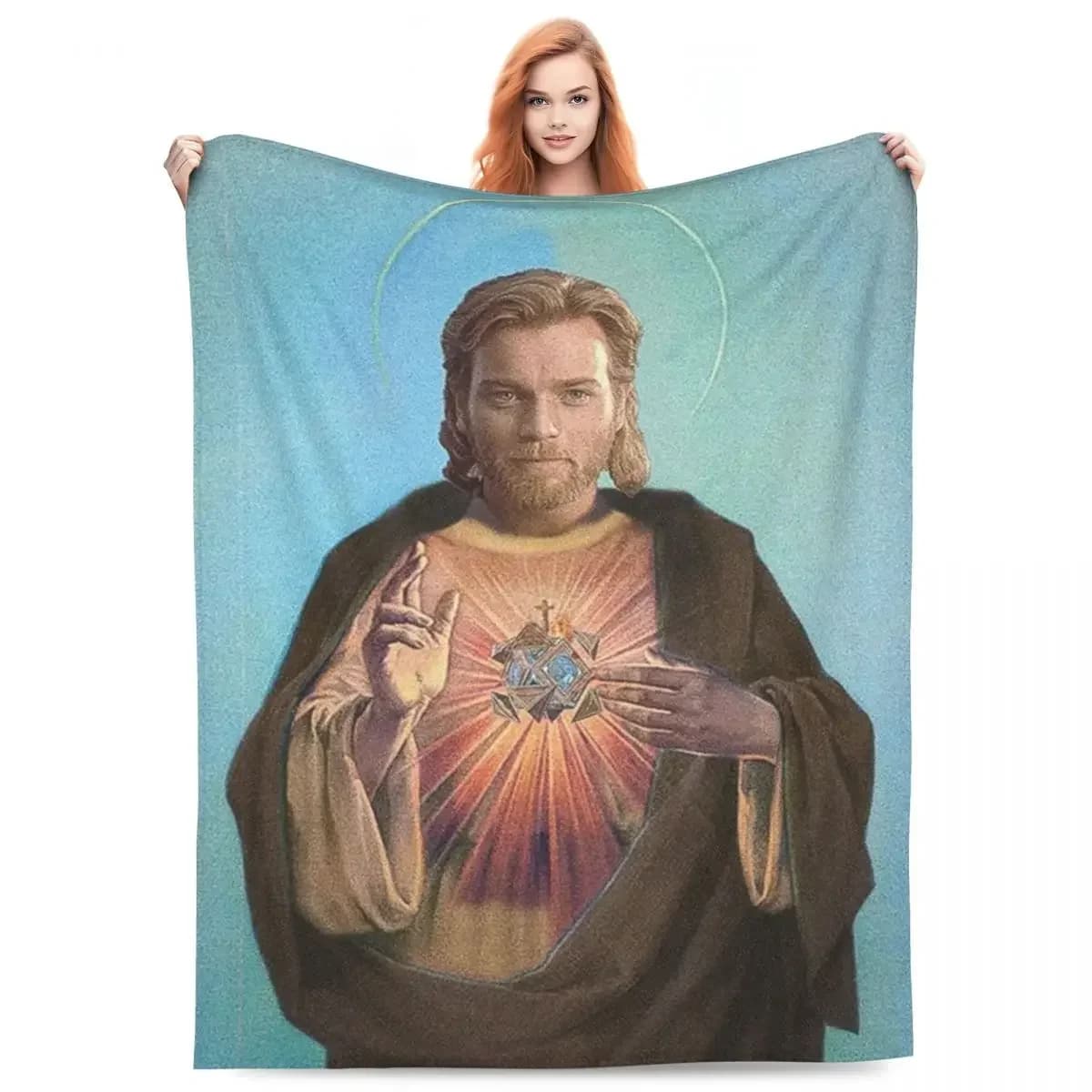 Jesus-Obi coperta Super morbida Wan Kenobi coperta da viaggio coperta invernale estetica personalizzata copriletto in flanella copridivano