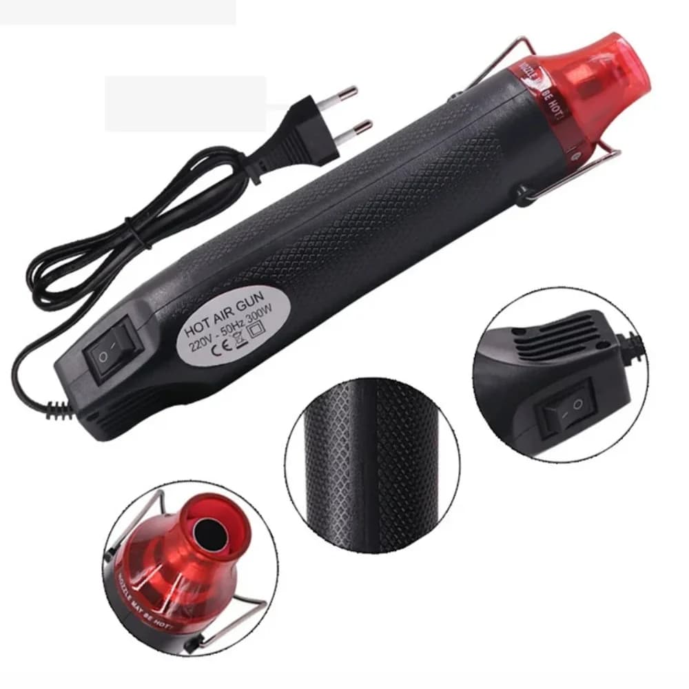 Pistola ad Aria Calda Elettrica Portatile 220/110V con Controllo della Temperatura e Base per Termoretraibile, Saldatura Fai-da-te e Lavori Artigianali