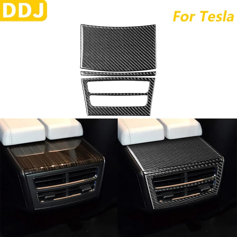Per Tesla Modello X 2016-2020 Modello S 2012-2020 Reale In Fibra di Carbonio Posteriore Uscita Aria Vent Pannello Set Trim Cove Accessori Auto adesivo