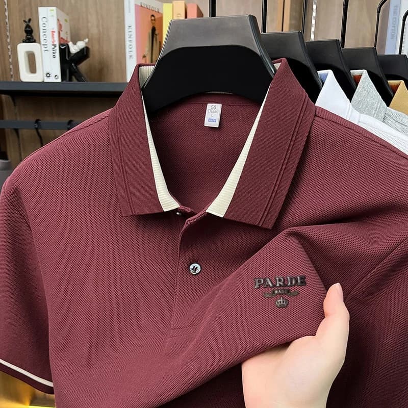 Polo da uomo 100% cotone puro, traspirante, comoda, elegante, per il tempo libero, golf, lusso, manica corta, stampa 3D offset premium.