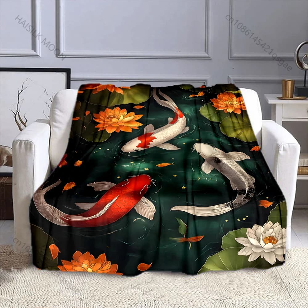 Coperta con stampa di foglie di loto per laghetto Koi, in flanella, morbida e calda, per tutte le stagioni, per casa, campeggio, picnic, camper