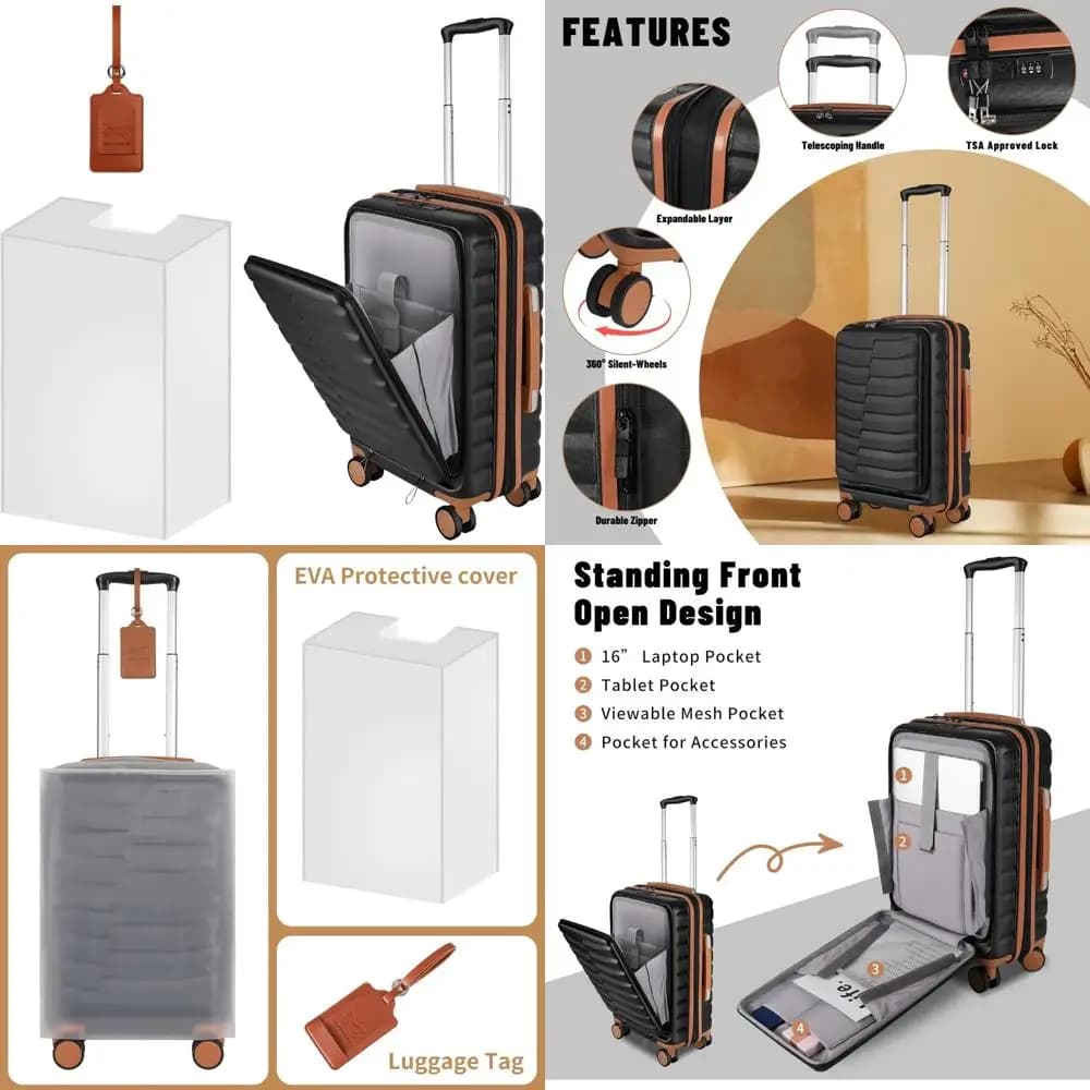 Bagaglio a mano rigido espandibile in ABS + PC 22x14x9, ruote girevoli, tasca frontale, approvato dalla compagnia aerea, valigia piccola da 20 pollici per