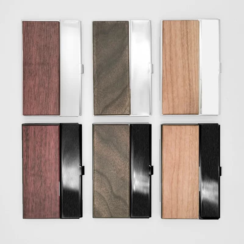 Scatola Porta Biglietti da Visita in Legno con Logo Personalizzato in Acciaio Inossidabile, Incisione Laser, Clip in Legno, Porta Biglietti Personalizzato, Regali per Eventi