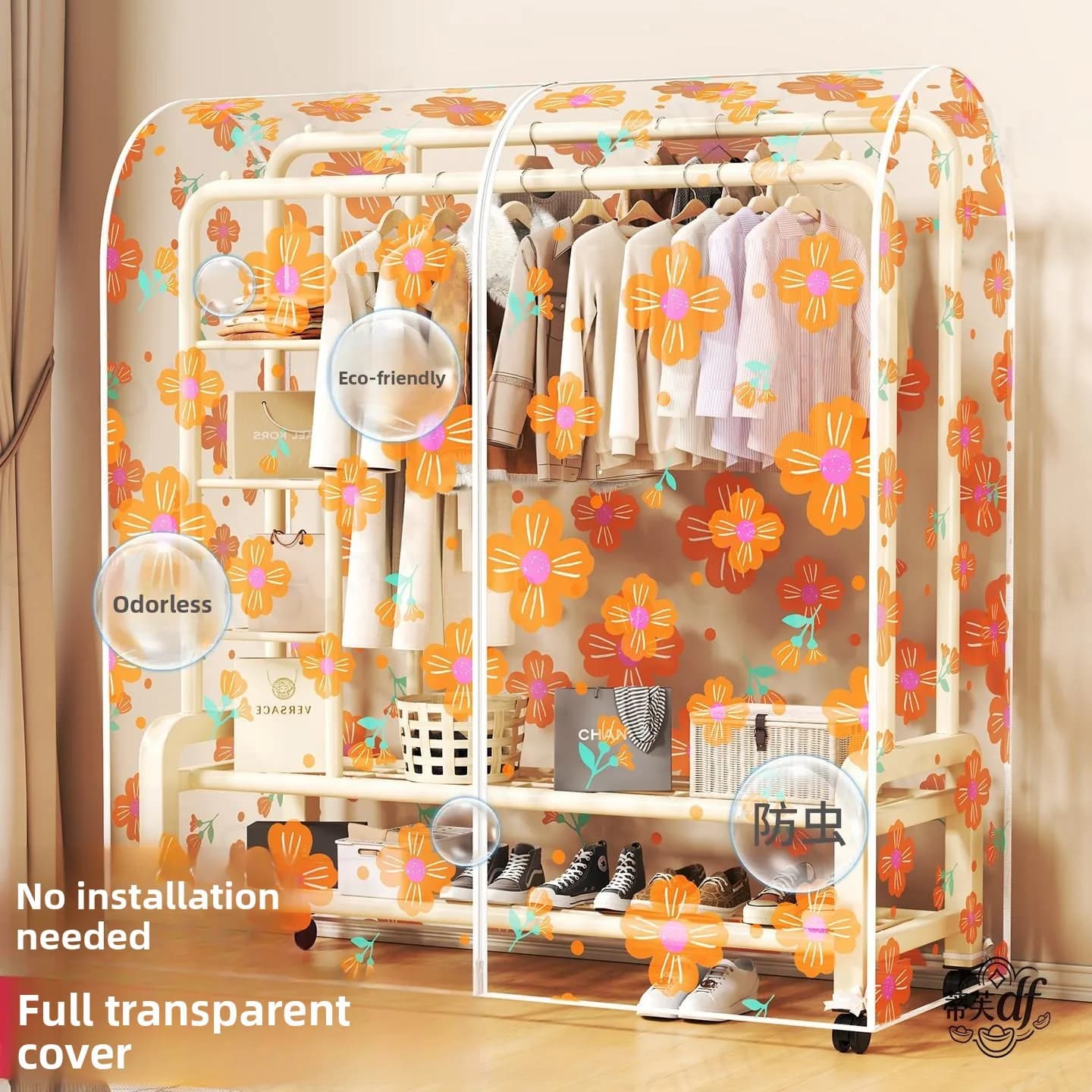 Long Version Floor Standing Clothes Hanger Dust Cover Coat Suit Full Enclosed Zipper Style Storage Cover Korean Style Canvas ...