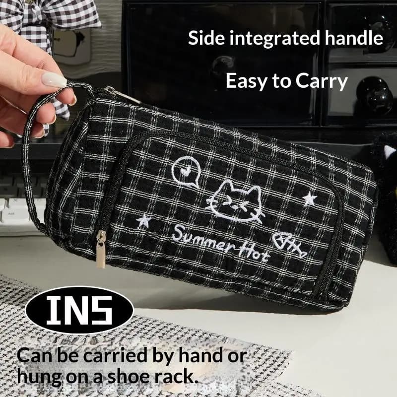 Nuovo astuccio per matite con ricamo a forma di gatto, grande capacità, borsa portaoggetti per cancelleria per studenti, astuccio per matite, articoli per il ritorno a scuola