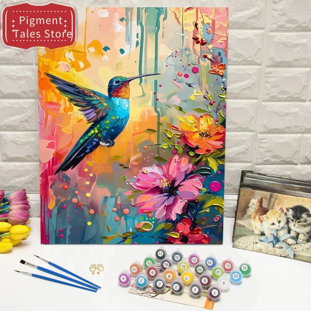 1pc frameless Digital Oil Painting DIY Digital Oil Painting Hummingbird Oil Painting By Numbers Animal Bird Paint By Number Kit