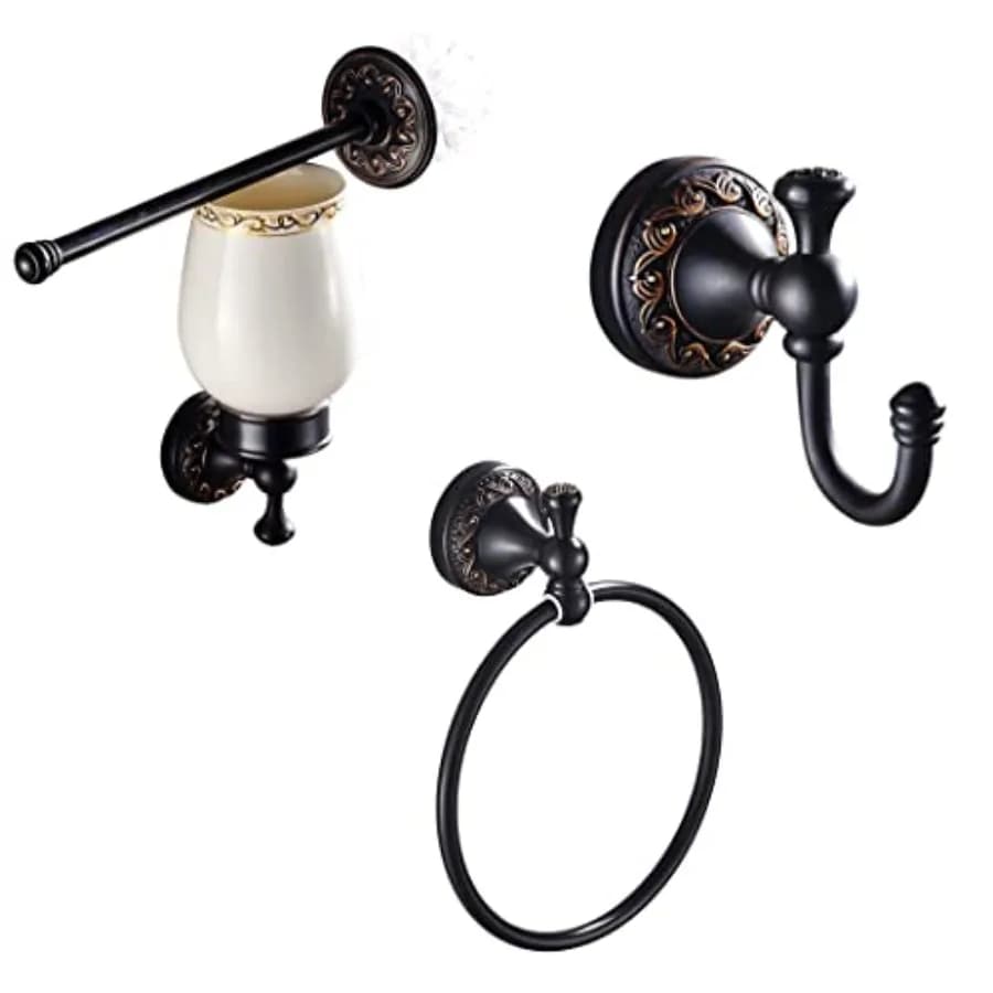 Portascopino WC in bronzo, Ganci porta asciugamani, Porta salviette, Accessori bagno a parete