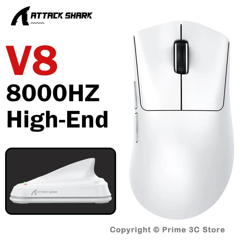 Mouse da gioco wireless ATTACK SHARK V8 8K 42000DPI PAW3950MAX 59g ultraleggero Tri-Mode Bluetooth 2.4G cablato per destrorsi per giocatori