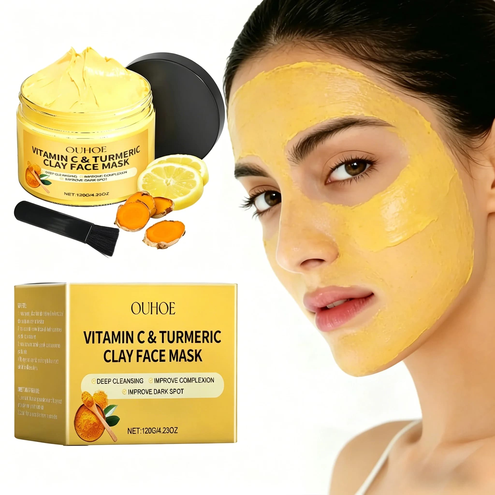 Maschera Viso alla Curcuma e Vitamina C, Pulizia Profonda, Idratante, Esfoliante, Riduzione dei Pori, Nutriente, Maschera di Fango per la Cura della Pelle