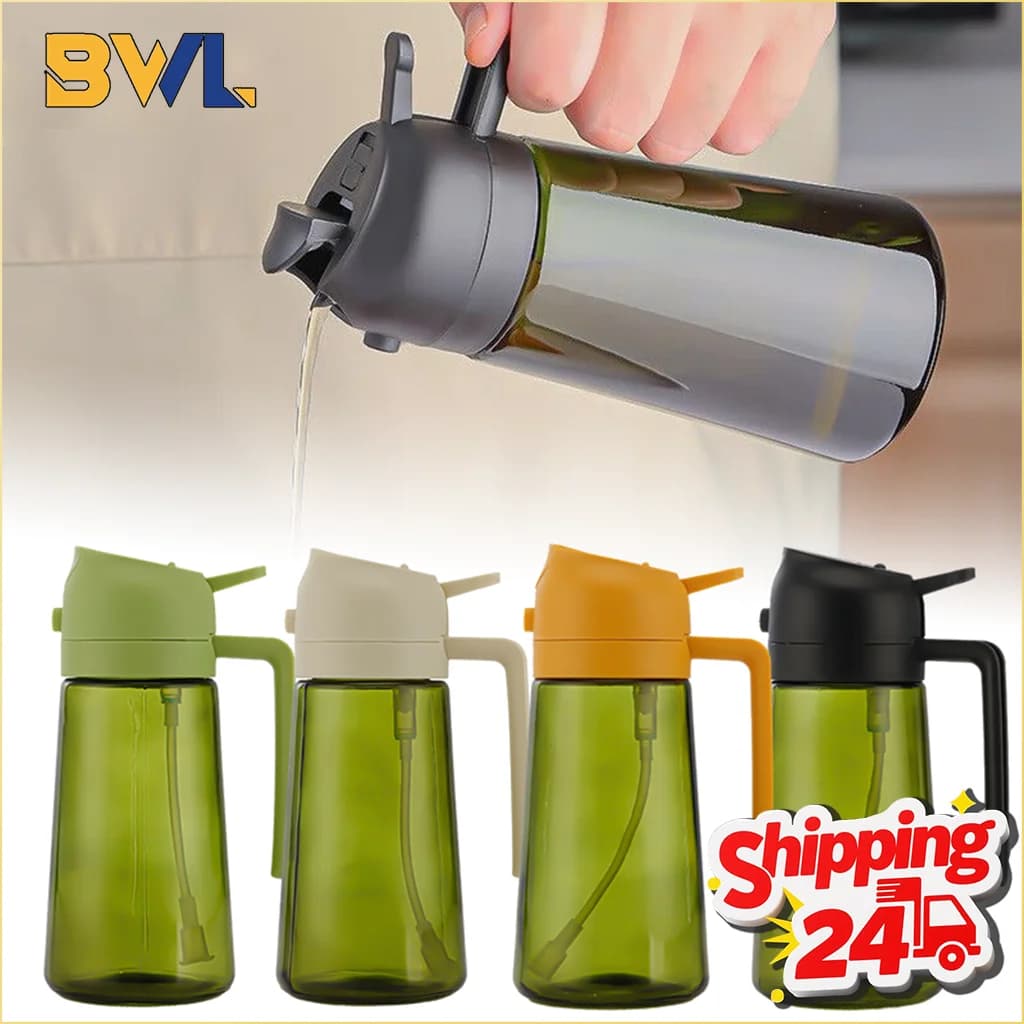 2in1 Black Glass Olive Oil Sprayer Lightproof Oil Dispenser for Cooking Salad Barbecue Kitchen Tools Refillable Spray Bottle