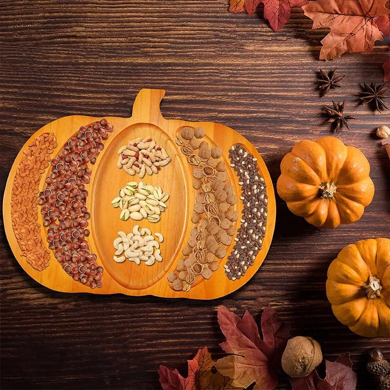 Halloween Wooden Pumpkin Tray Serving Plate Snack Dessert Dried Fruit Organizer Home Festival Party Decoration Supplies
