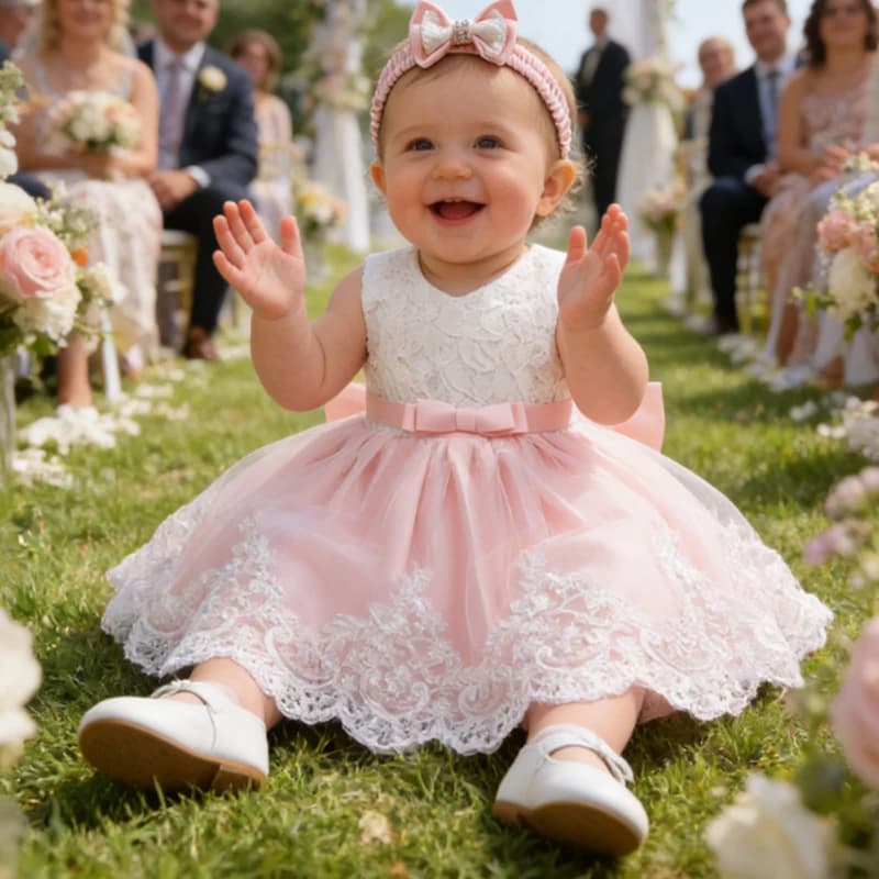 2025 Neonato Battesimo Abbigliamento per bambini Festa di Natale Abito da principessa con fiocco grande Abito bianco per primo compleanno per bambini
