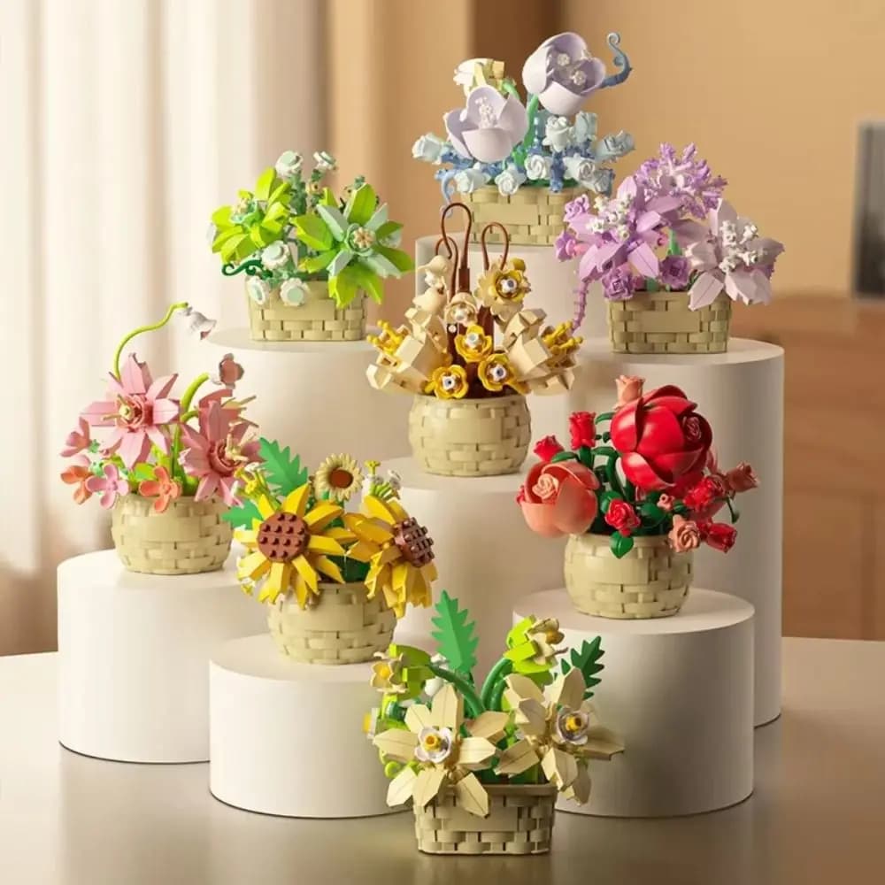 Set di Costruzioni Fai-da-Te per Piante Grasse in Vaso, Decorazione da Scrivania, Modello di Piante Succulente per Bambine