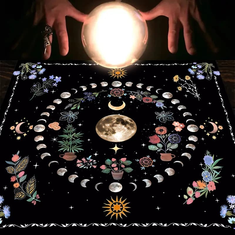 Panno per tarocchi con fiori al chiaro di luna, tappetino per altare per la divinazione della stregoneria, tappetino per carta oracolo, forniture per astrologia pagana gotica