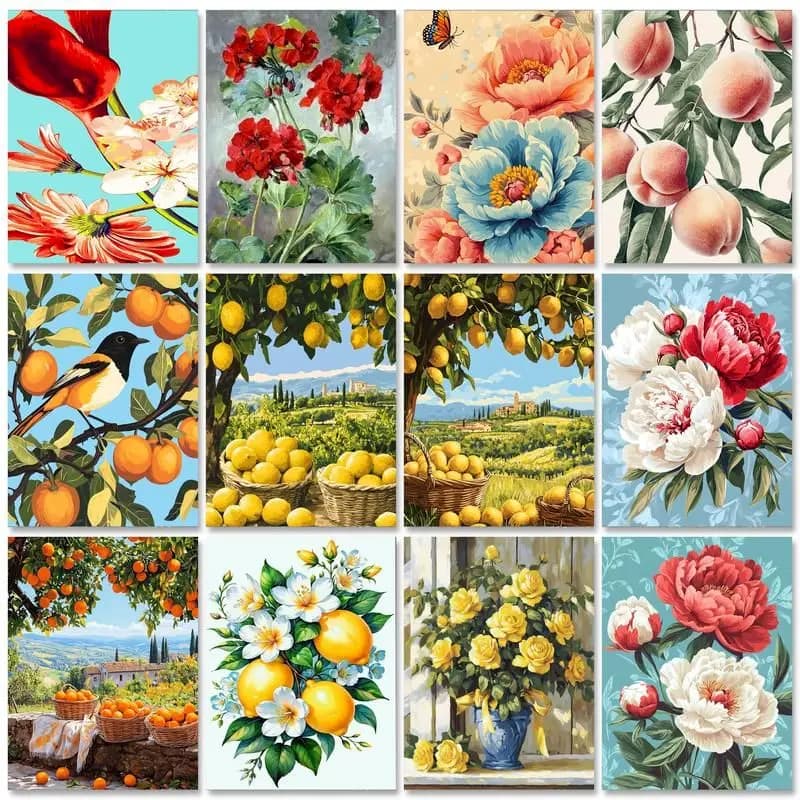 GATYZTORY Frame pittura fai da te con i numeri per adulti kit fiori Set immagini regalo fai da te disegno con i numeri paesaggio per la casa Deco