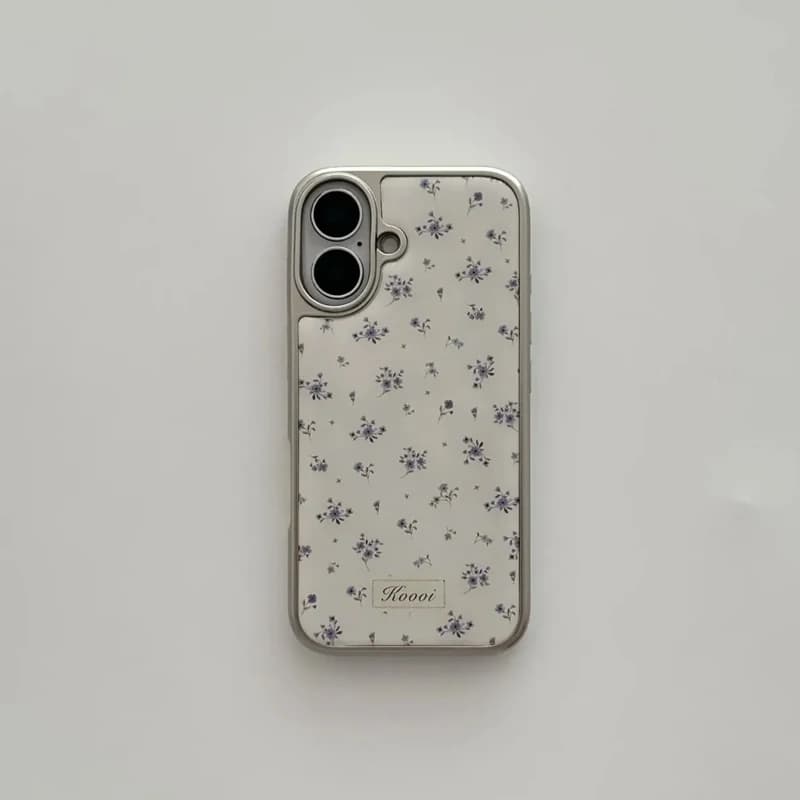 New Korean Cover Ins Spring Summer with Flowers Purple Carini and Resin Liquid for iPhone 17 AIR 16 15 14 13 12 11 Pro Max Plus Y2K