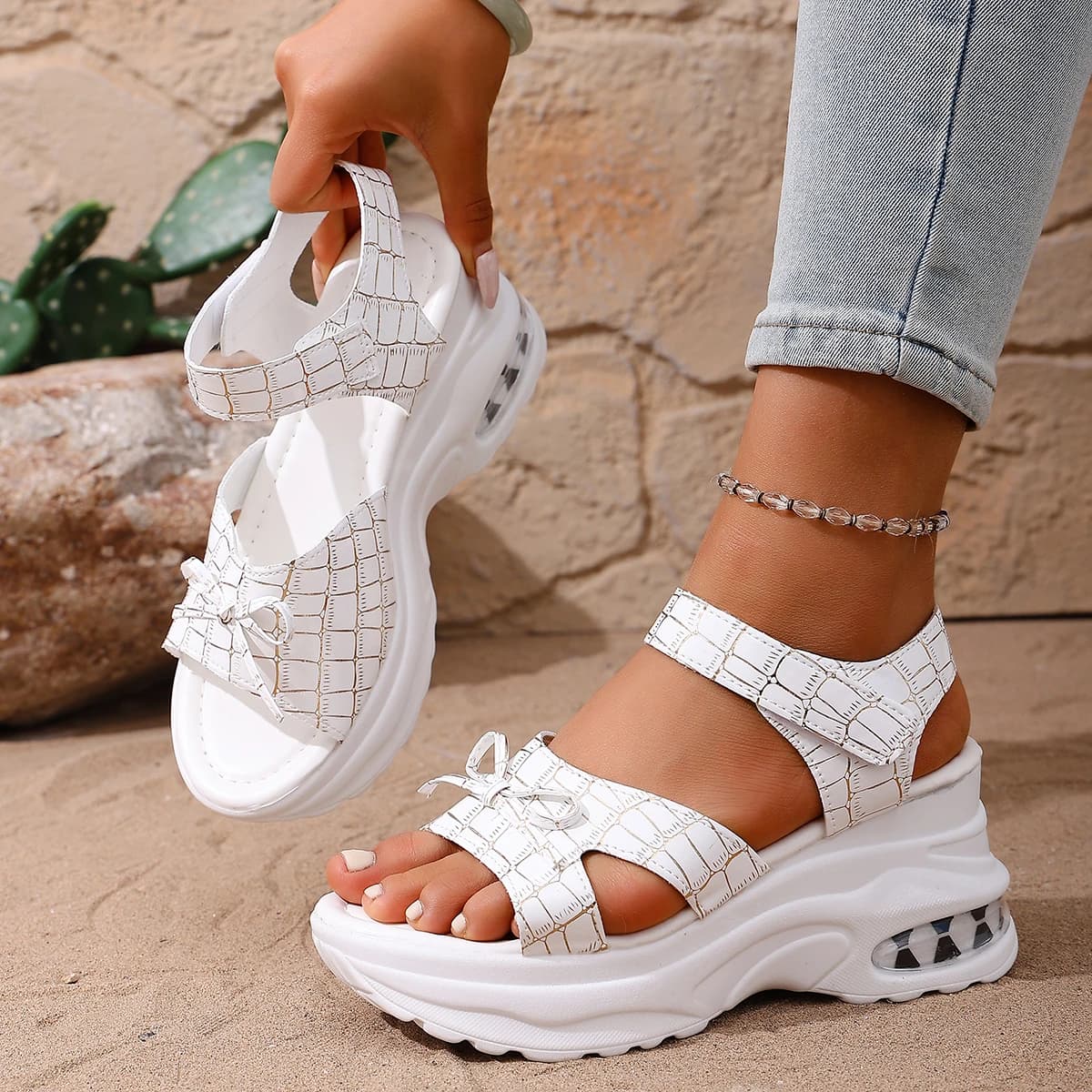 Sandali con Zeppa da Donna 2026, Scarpe Comode alla Moda, Sandali Leggeri Casual con Velcro da Spiaggia, Zapatos De Mujer