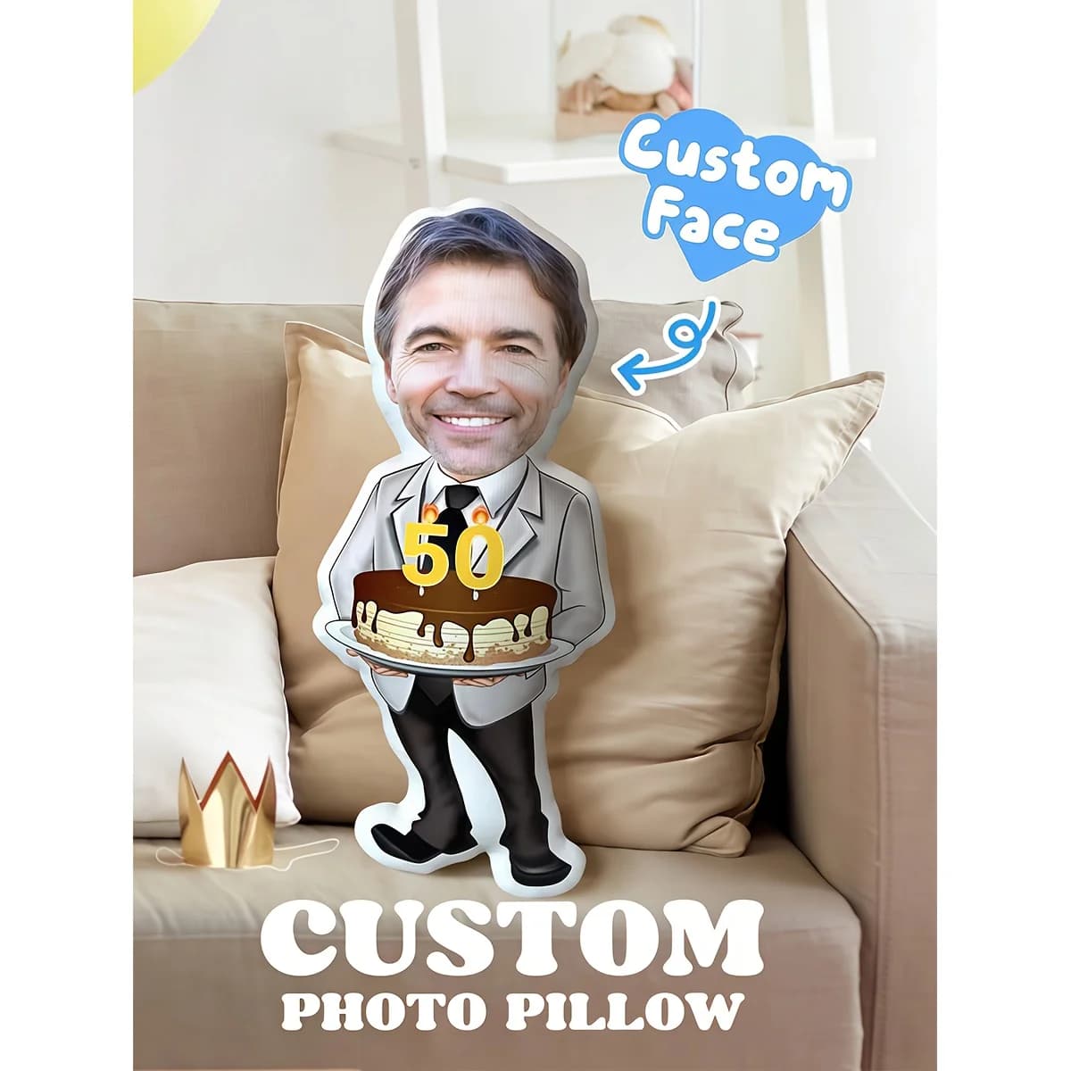 Cuscino in Peluche Personalizzato con Silhouette per 50° Compleanno, Regalo per San Valentino, Anniversario
