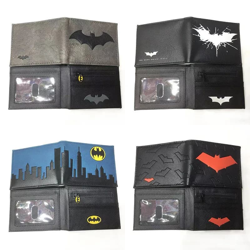 DC Batman Superhero Bifold PU Leather Black Gray Wallet With Card Slots Zipper Pocket For Men Women Teen Students Daily Use