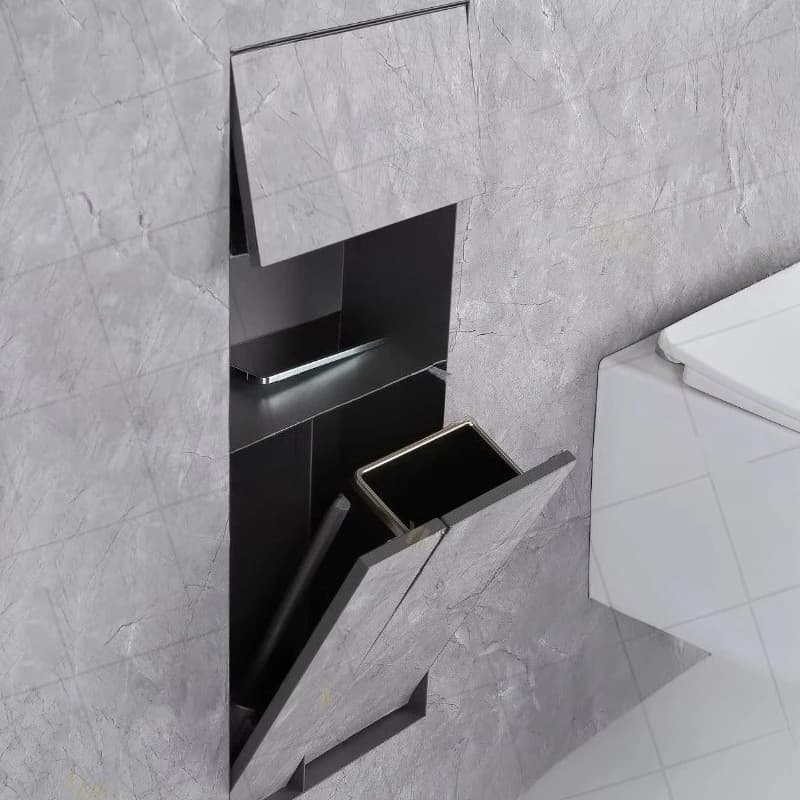 Portaspazzole sanitari per carta igienica all-in-one in acciaio inossidabile 304 nascosto, porta cellulare, muro di pattumiera, nicchia senza cornice