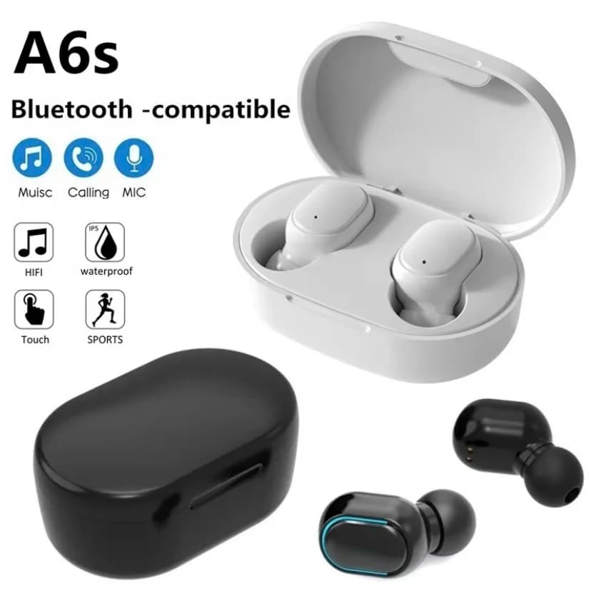 Auricolari Bluetooth TWS senza fili impermeabili IPX4 con audio stereo, microfono e custodia di ricarica per smartphone