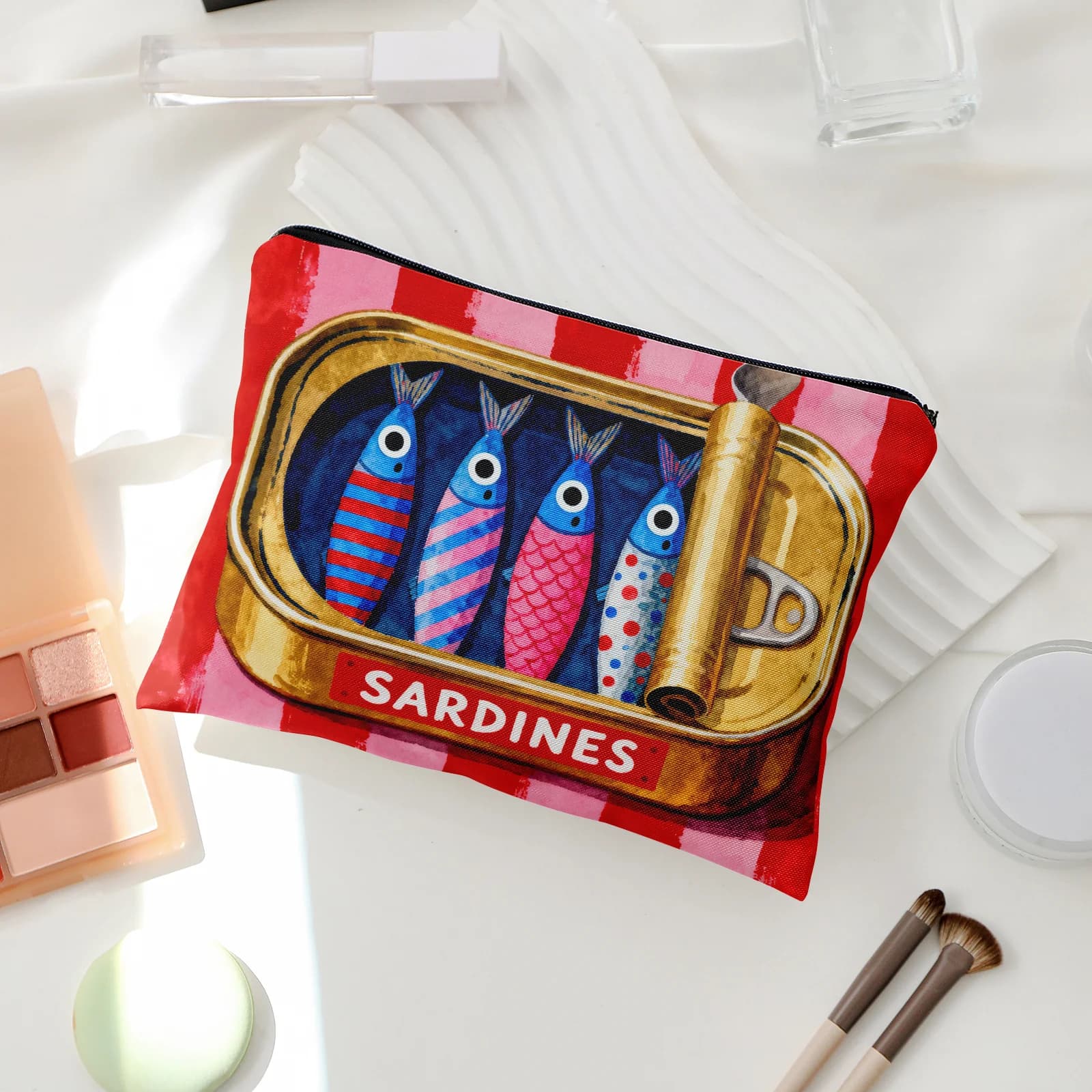 Borsa portaoggetti con stampa a tema sardine - Doppio lato, adatta per cosmetici, articoli da toeletta e organizer da viaggio per donna