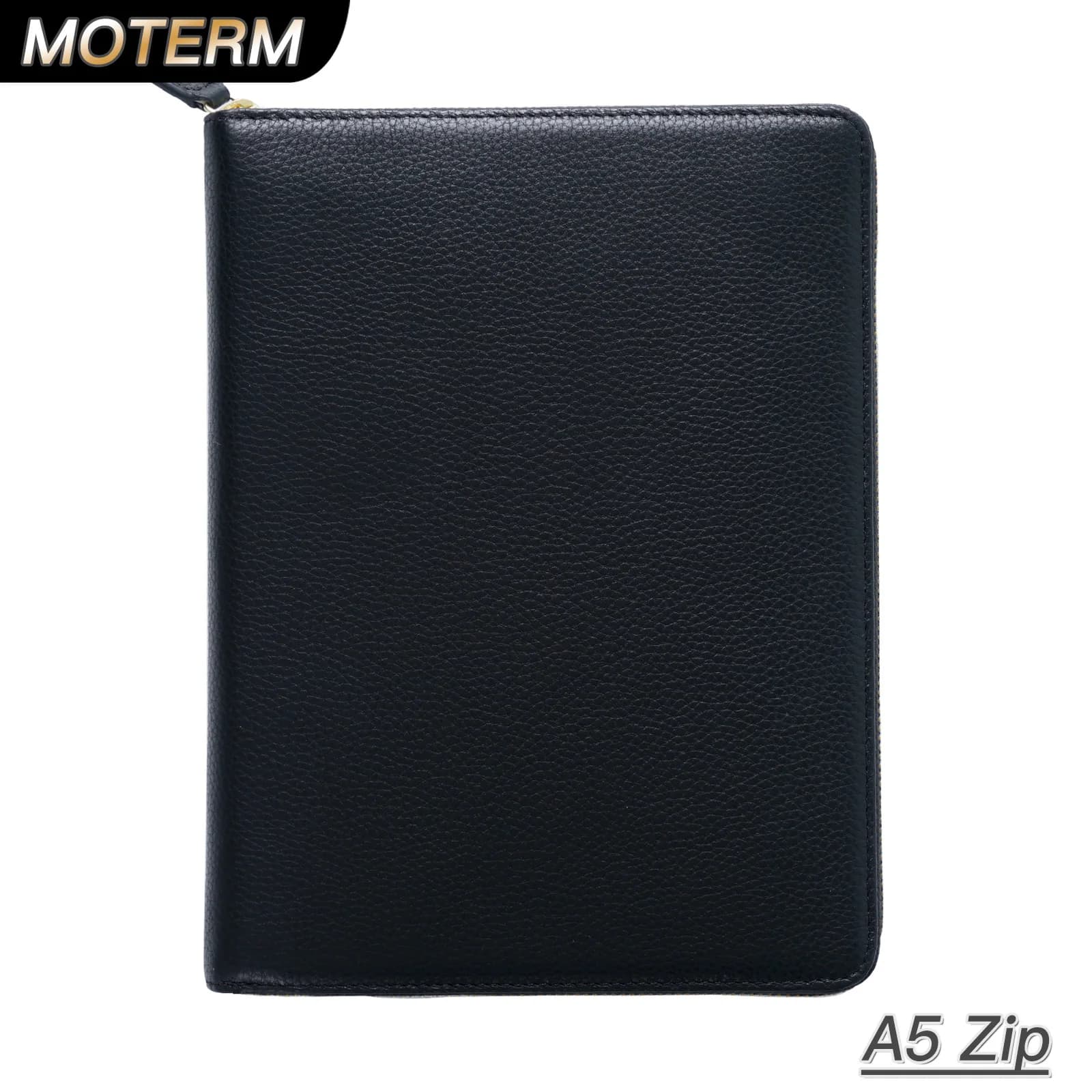 Moterm Vera pelle a grana di ciottoli A5 con cerniera con tasca superiore in pelle bovina Planner con cerniera Notebook Organizer Agenda Diario