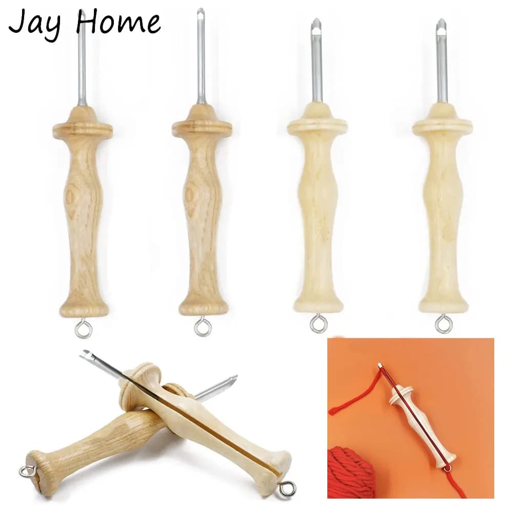 Embroidery Punch Needle Pen 8# 10# Wooden Handle Rug Punch Needles Stitching Tool for Craft Thread and Yarn DIY Knitting Crafts