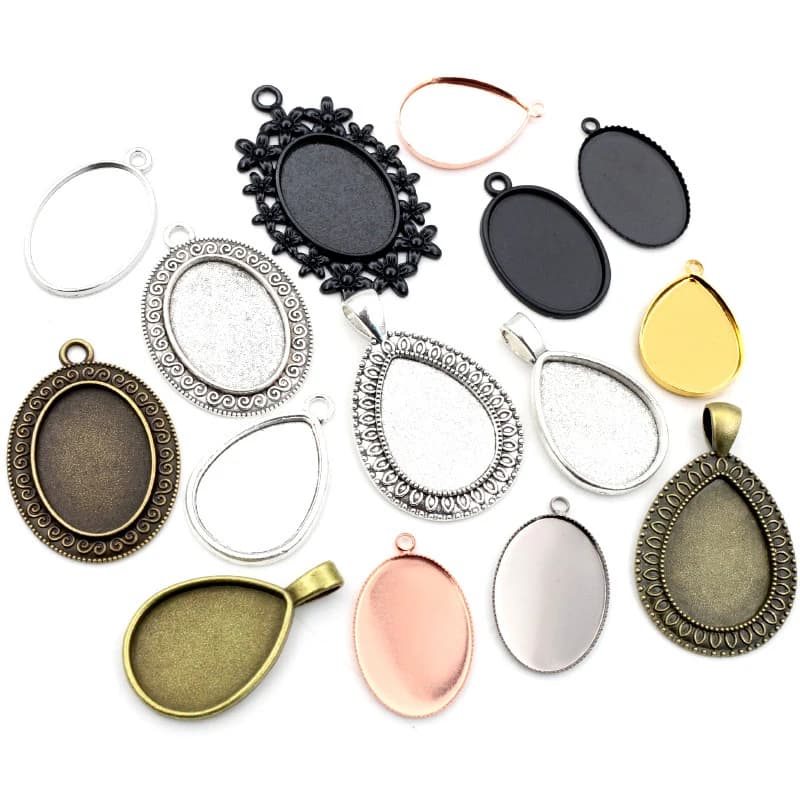 10pcs 18x25mm Formato Interno Argento Antico Placcato Bronzo di Goccia Ovale Cammeo Cabochon Base Impostazione Del Pendente di Fascini di risultati della collana