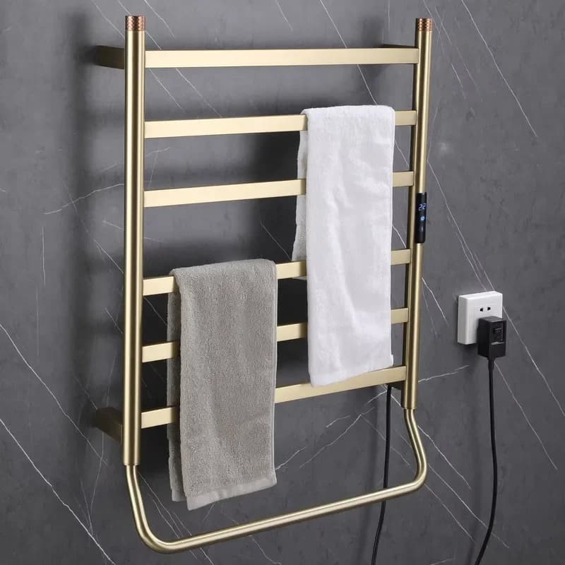 Modern Adjustable 304 Stainless Steel Heated Towel Rack Wall-Mounted Gold Electric Nickel 4 Bars Foldable for Hotels