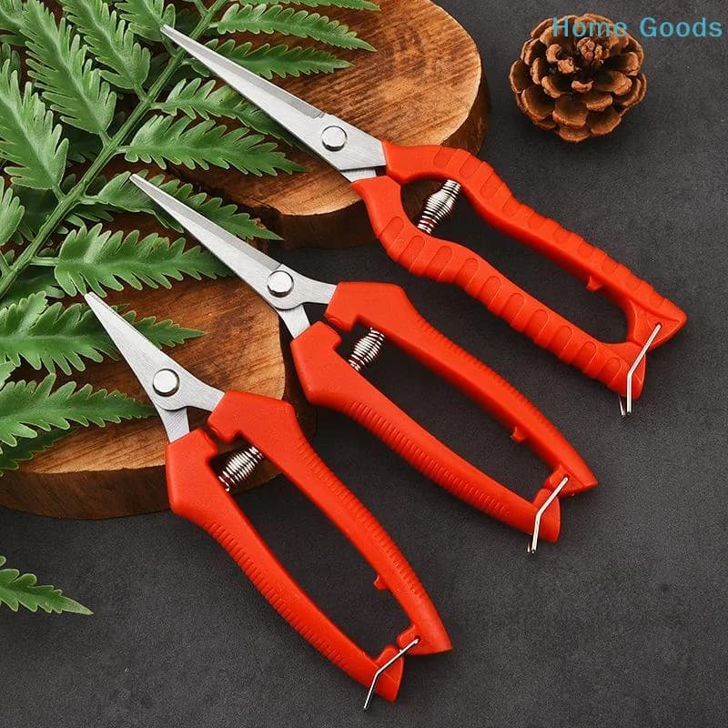 1Pcs Stainless Steel Garden Pruning Shears with Non-Slip Red Handles Spring Loaded Trimming Tool for Home Gardening