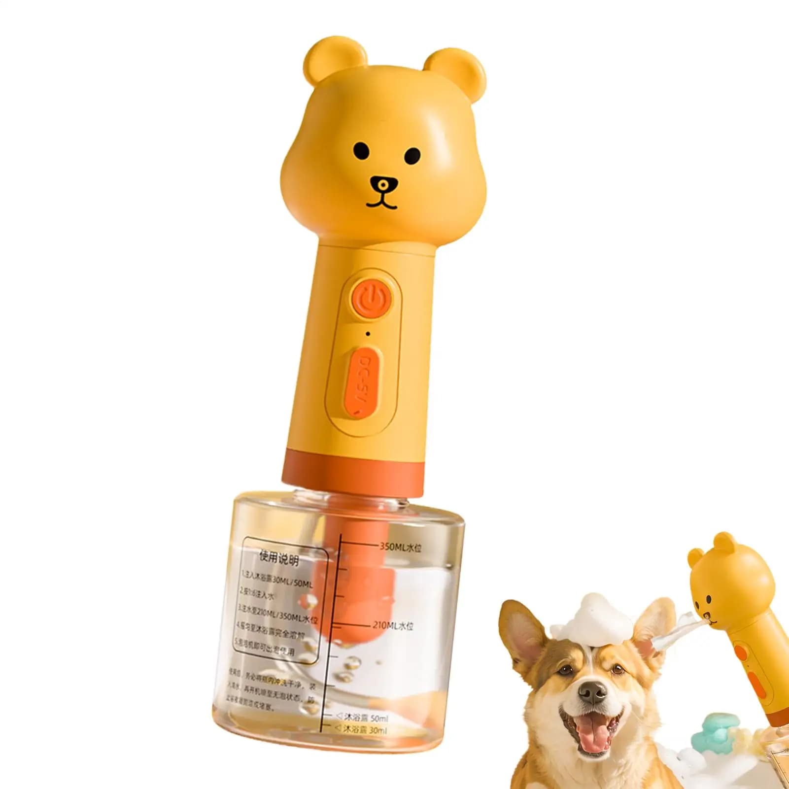 Dispenser di shampoo per cani Spruzzatore di sapone per cani Schiuma di design per orsi per la manutenzione del cappotto da bagno del cucciolo Pulizia della cuccia per la cura della spa