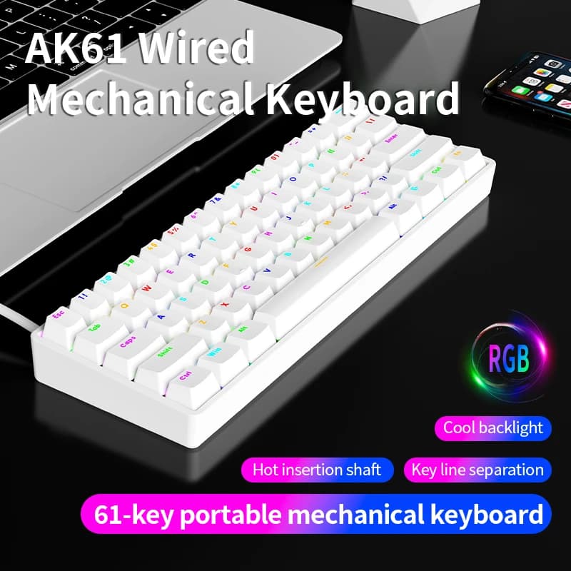 AK61 Gaming Pro 60% Tastiera meccanica cablata con prese sostituibili a caldo RGB 61 tasti Interruttore rosso
